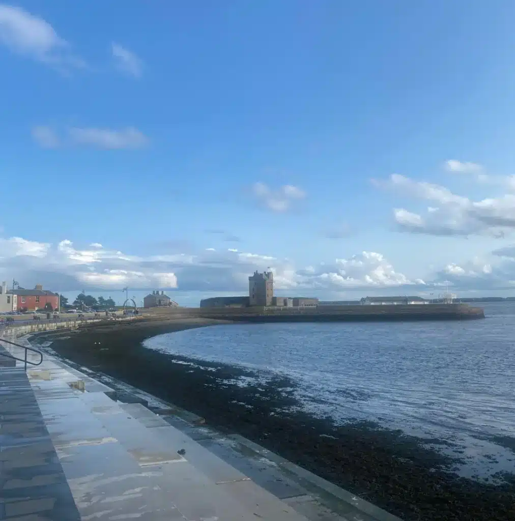 castles near Dundee View of Broughty Castle from the bay at the waterfront
