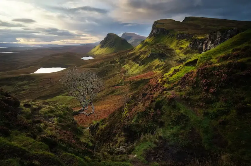 Green scenery with trees, mountains and lakes in Scotland. The amazing landscapes is one of the reasons to live in Scotland.