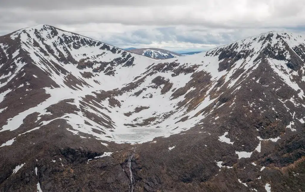 Snow on the mountains in Scotland Braeriach