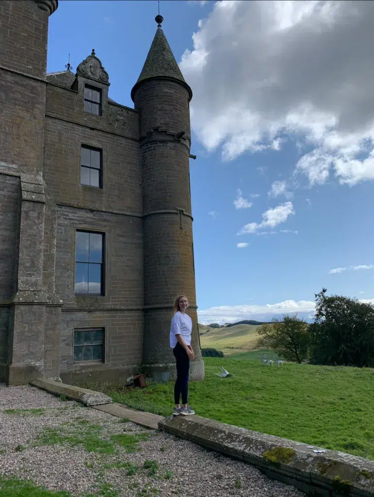 Girl in front of castle