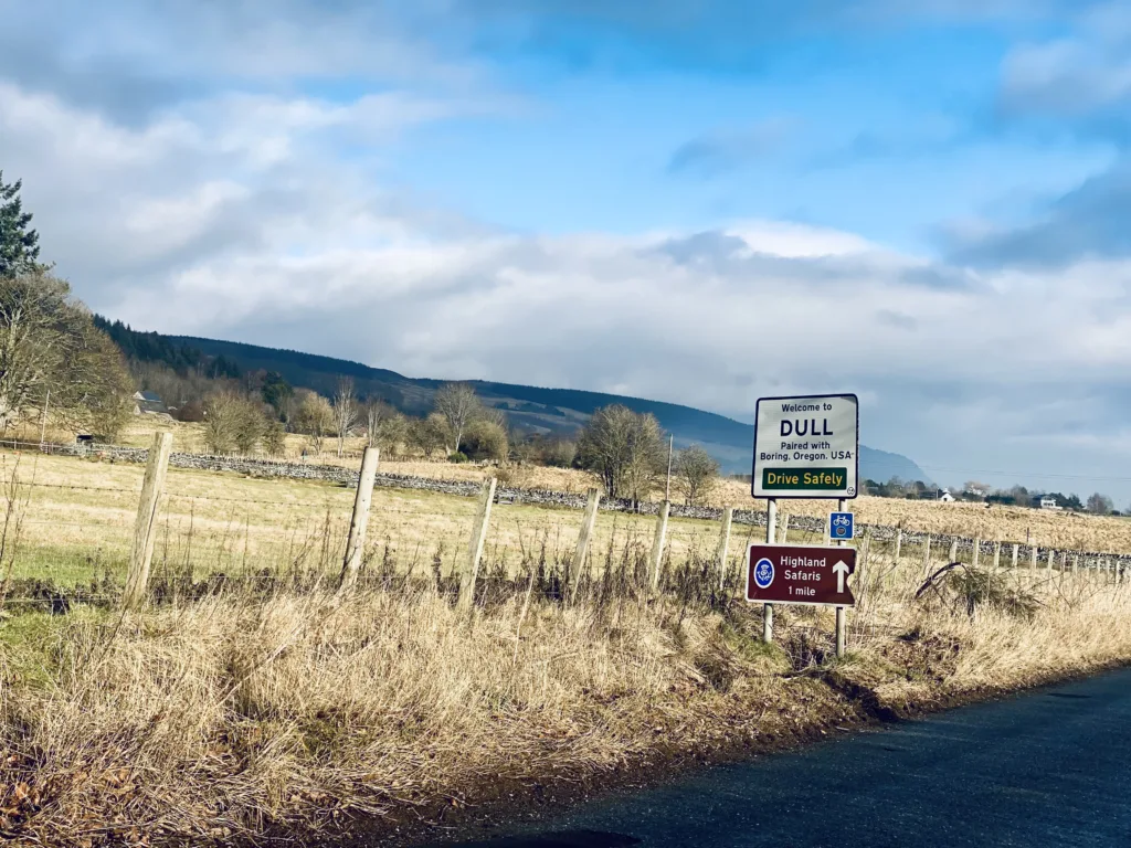Road sign for Dull Road sign for Dull in Scotland