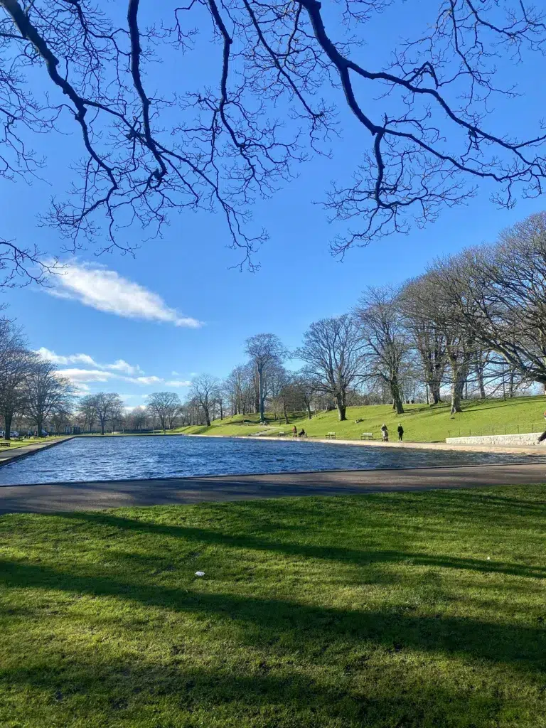 View of small boating lake in Duthie Park