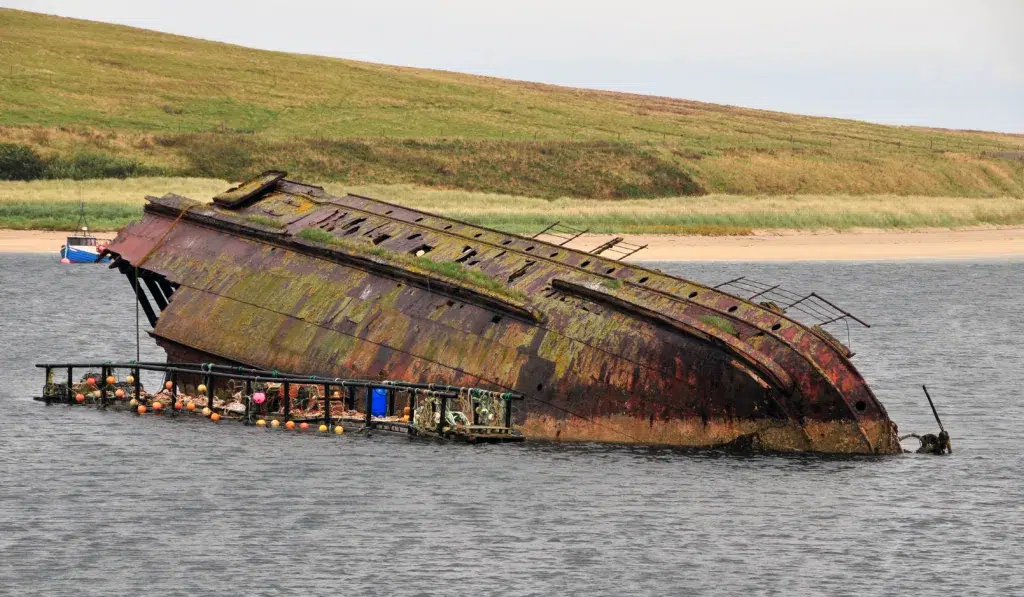 shipwreck in water in Orkney